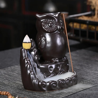 Owl Ceramic Waterfall Backflow Incense Burner Incense Stick Holder