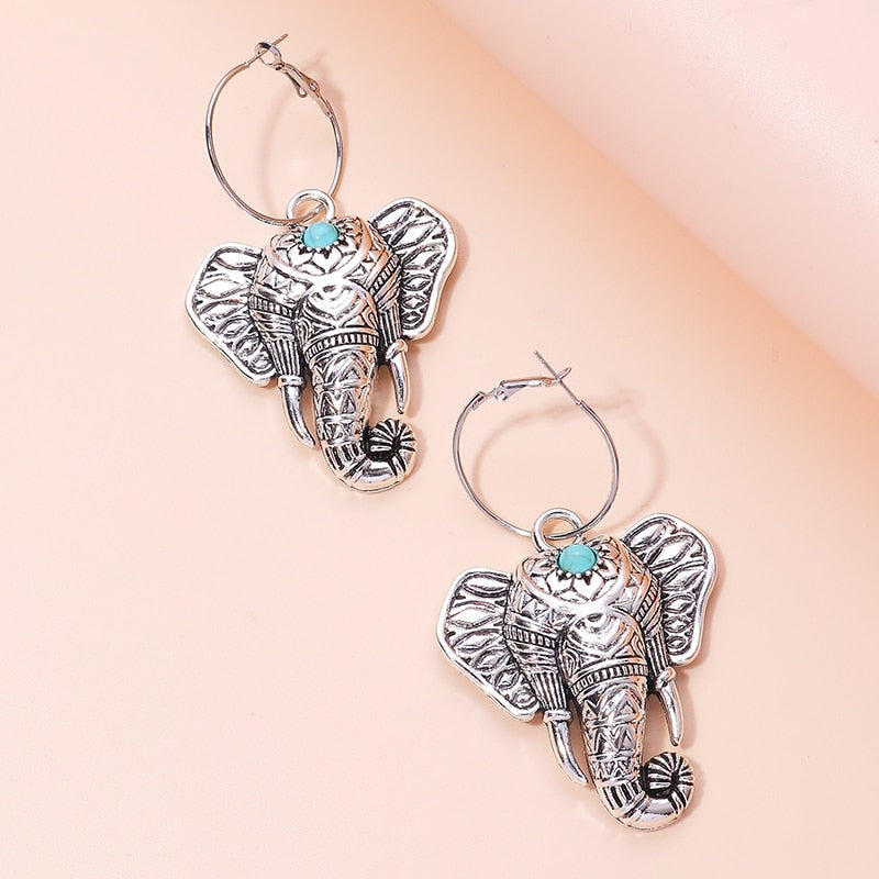 Vintage Bohemia Big Elephant Dangle Earrings