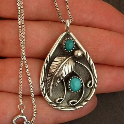 Native Turquoise Feather Pendant Necklace