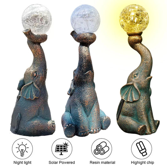 Elephant Cute Solar Figurine With LED Light Solar Garden Statue