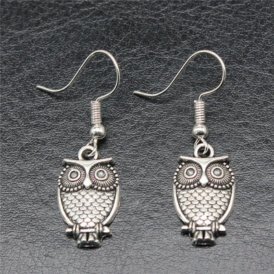 Owl Antique Silver Color Drop Earrings