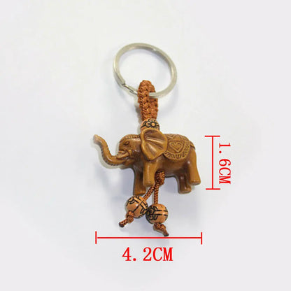 Elephant Keychain Peach Wood Carving Keychain