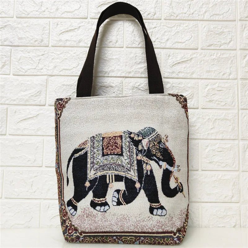 Elephant Double-sided Embroidered Shoulder Bag Canvas Large Capacity