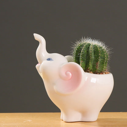 Elephant Ceramic Flowerpot Desktop Potted Ornament