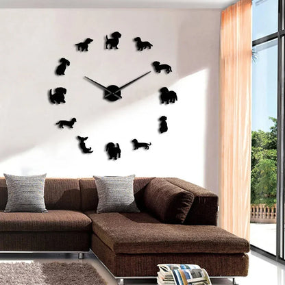 Dog Shaped DIY Large Clock Wall With Mirror Effect