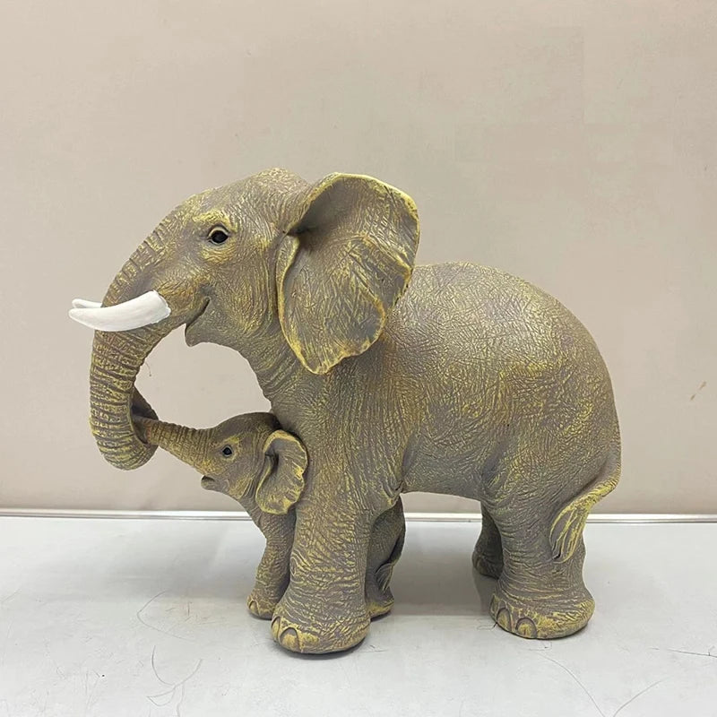 Elephant Mother & Baby Resin Statue