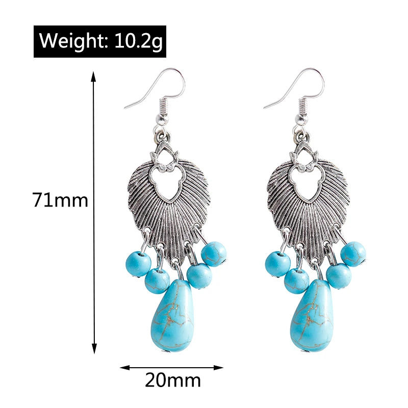 Native Turquoise Stone Tassel Drop Earrings