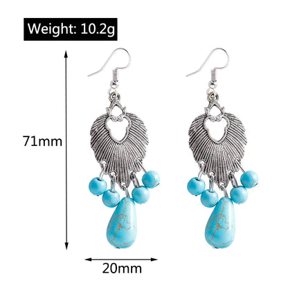 Native Turquoise Stone Tassel Drop Earrings