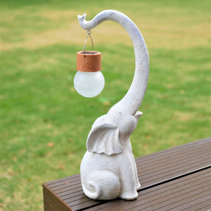 Elephant Glass Ball Solar Small Chandelier Resin Statue Ornament Lamp