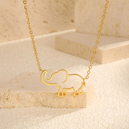 Elephant Necklace Cute Hollow Chain Stainless Steel