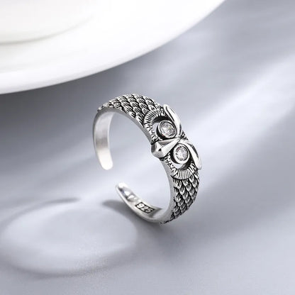 Owl Opening Adjustable Ring 925 Sterling Silver