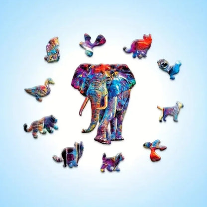Elephant Wooden Puzzle Game Animal Shaped Pieces