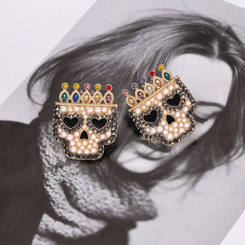 Halloween Skull Earrings With Rhinestone