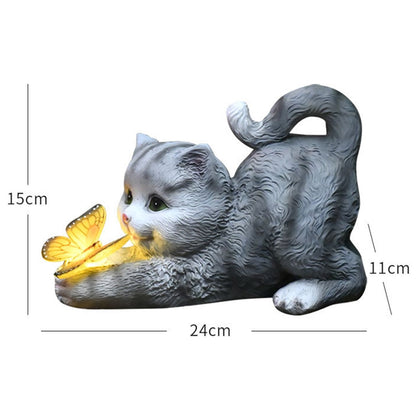 Solar Lights Cute Cat Statue Sculptures Outdoor Figurine