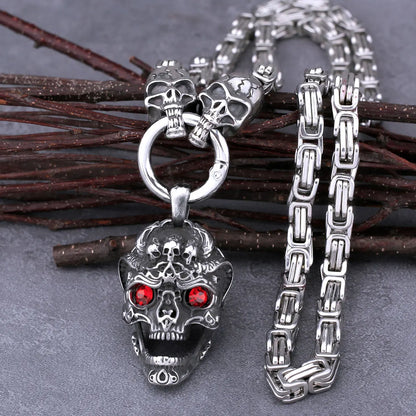 Skull Red Eye Pendant Stainless Steel Necklace