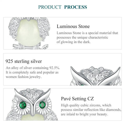 Owl Stud Earrings Sterling Silver Luminous Stone