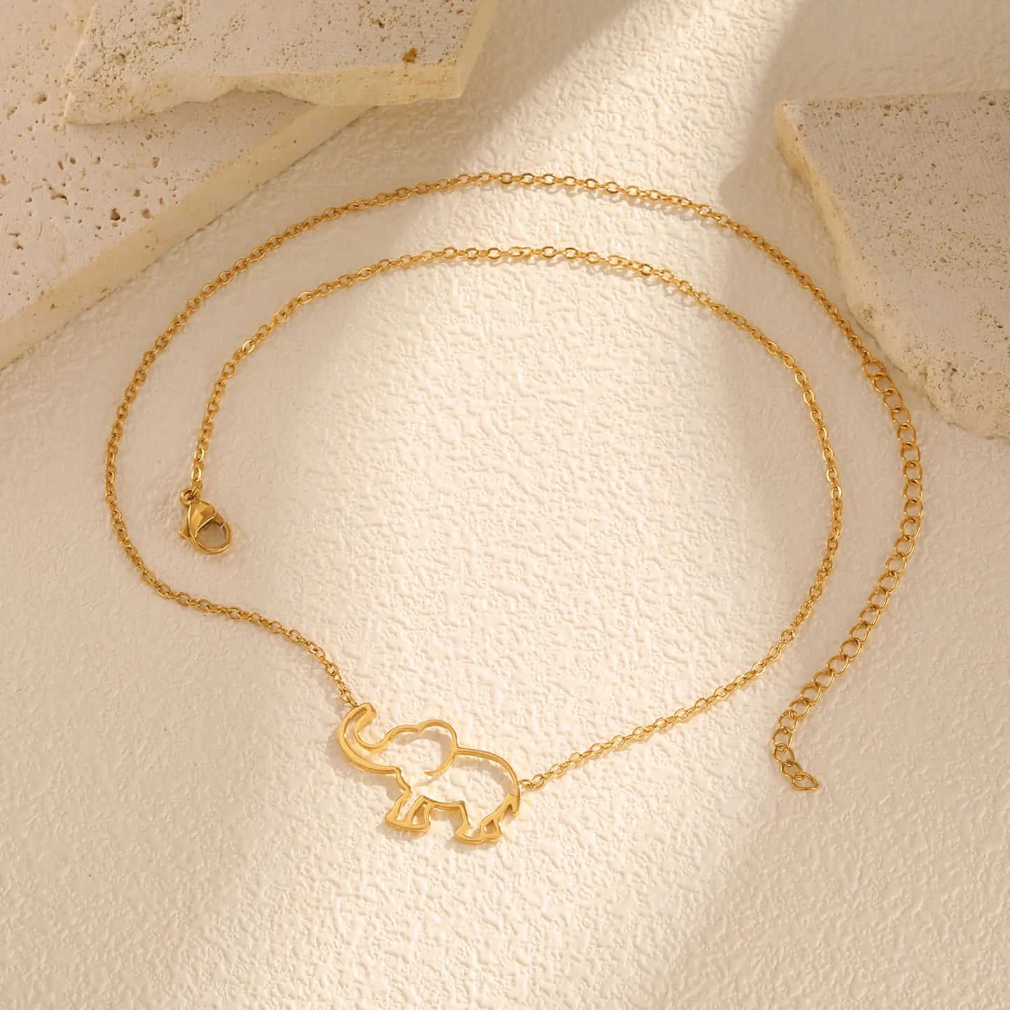 Elephant Necklace Cute Hollow Chain Stainless Steel
