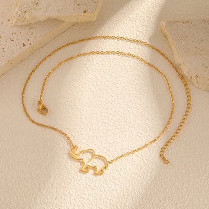 Elephant Necklace Cute Hollow Chain Stainless Steel