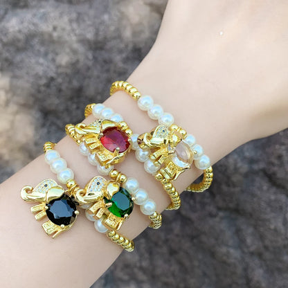 Elephant Crystal Bracelets Copper Gold Plated Beads