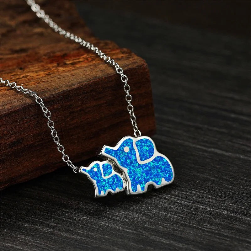 Elephant Mom and Elephant Baby Pendant Necklace