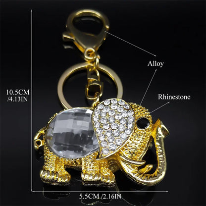 Elephant Key Chain Alloy Rhinestone Gold Color