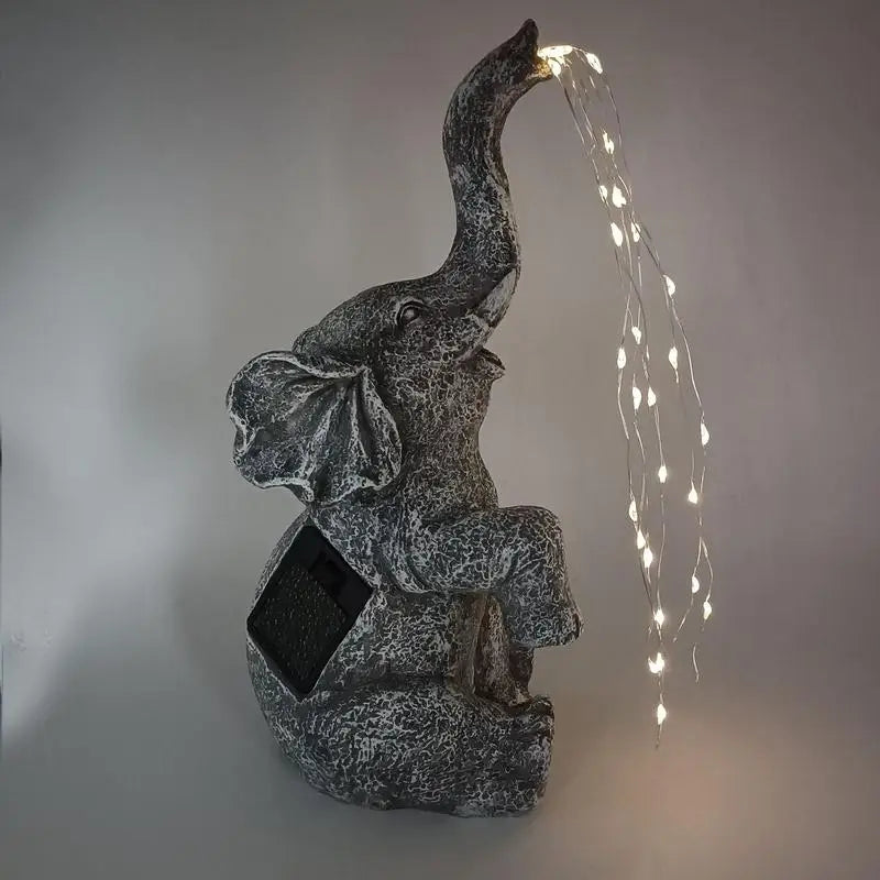 Elephant Statue Resin With Solar-Powered LED Light Garden Ornament