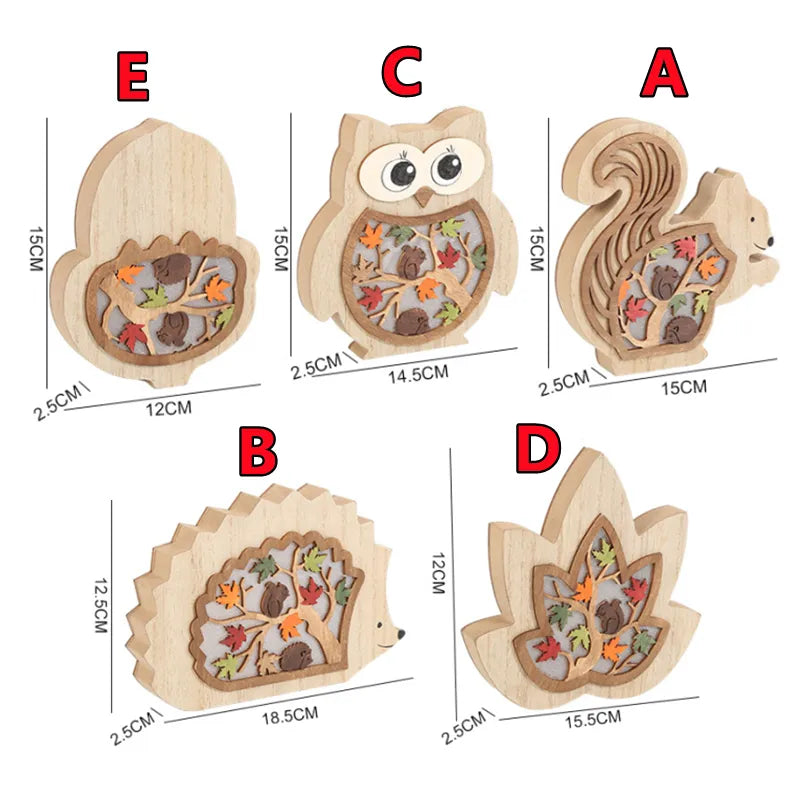 Owl Shape Wooden Carving Art LED Light Glow