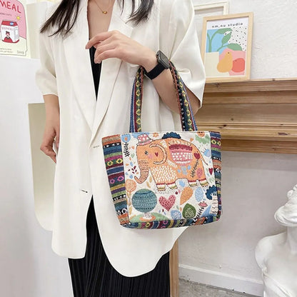 Elephant Canvas Handbag Embroidery