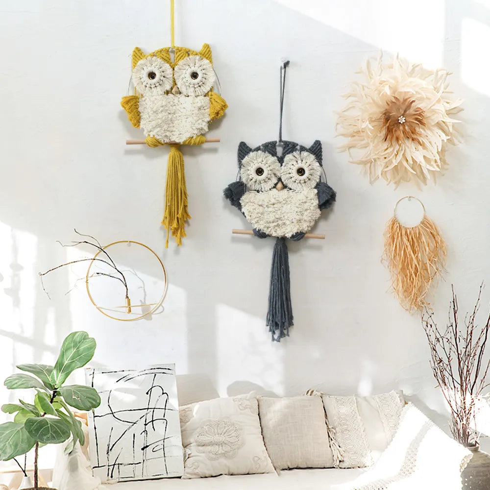 Owl Dream Catchers Macrame Tapestry Wall Hanging Tassels