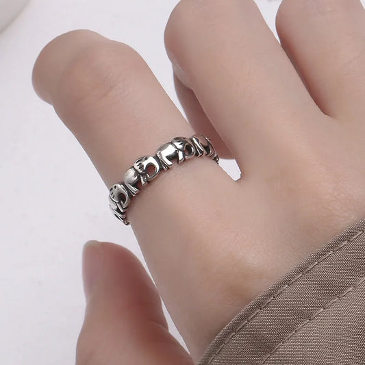 Elephant Ring Silver Color