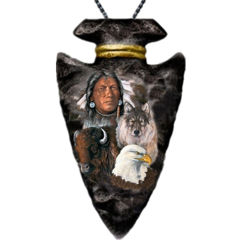 Native Totem Animal Triangle Pendant Necklace