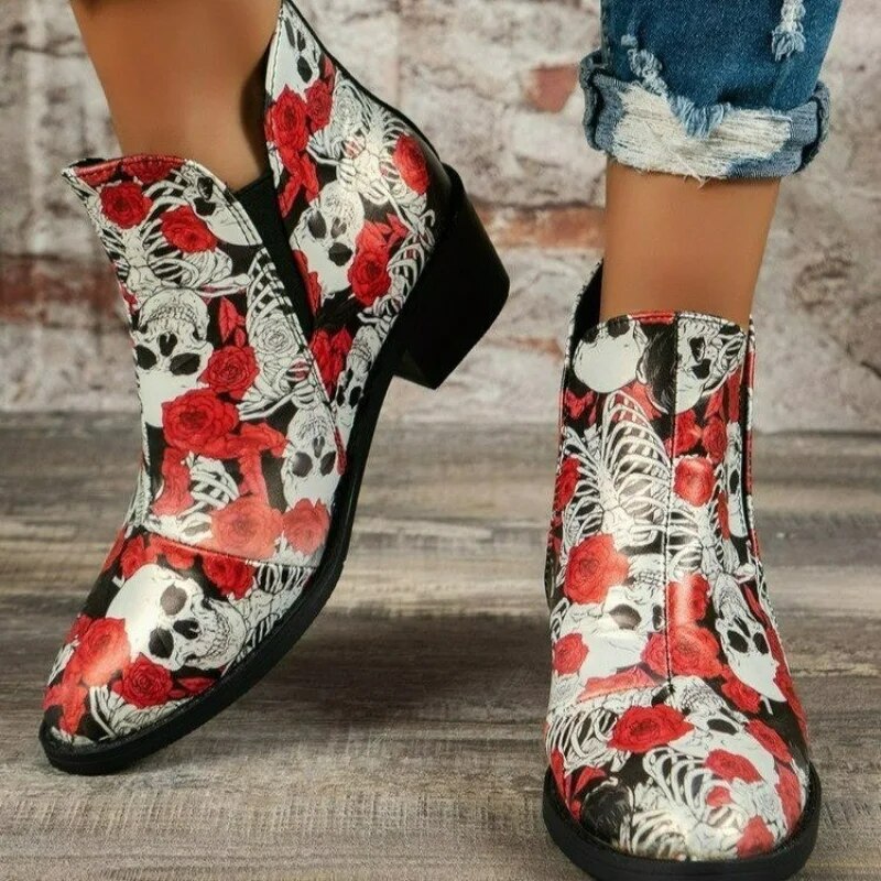 Skull Printed Boots Ankle