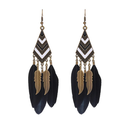 Native Long Feather Leaf Tassel Earring