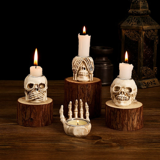 Halloween Skull Head Figurines Resin Candle Holder