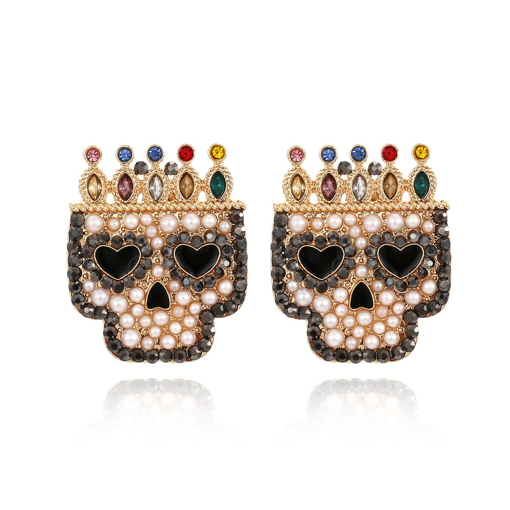 Halloween Skull Earrings With Rhinestone