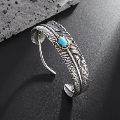 Native Silver Plated Turquoise Feather Wings Open Bracelet