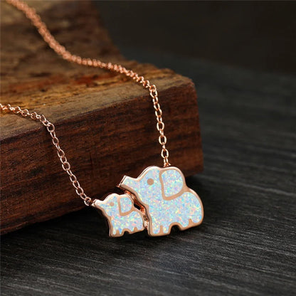 Elephant Mom and Elephant Baby Pendant Necklace