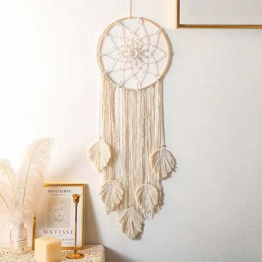 Native Macrame Dream Catcher With Leaf Wall Hanging