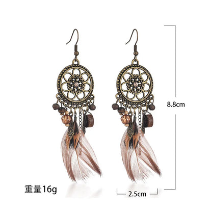 Native Brown Feather Tassel Earrings