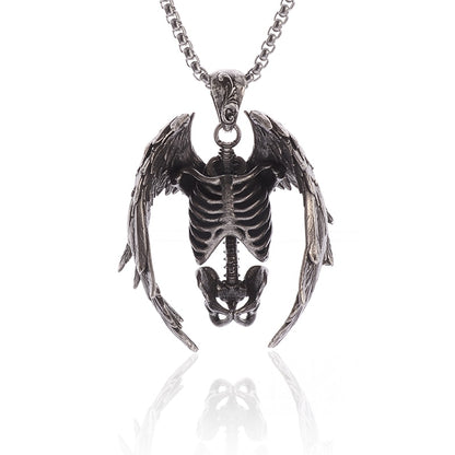 Wings Grim Skull Pendant Necklace