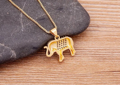 Elephant Necklace Cubic Zirconia Pendant Gold Color