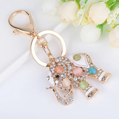 Elephant Car Keychain Exquisite Precious Stones