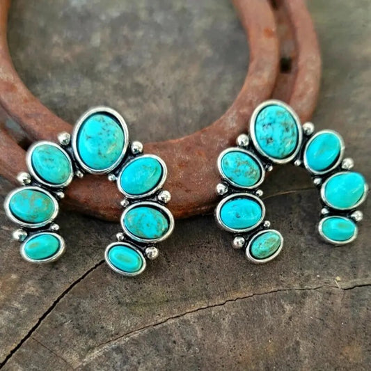 Native Turquoise Horseshoe Studs Earrings