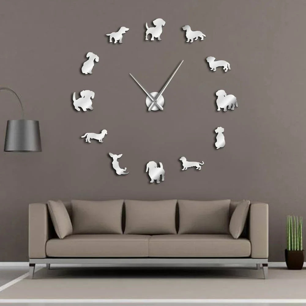 Dog Shaped DIY Large Clock Wall With Mirror Effect