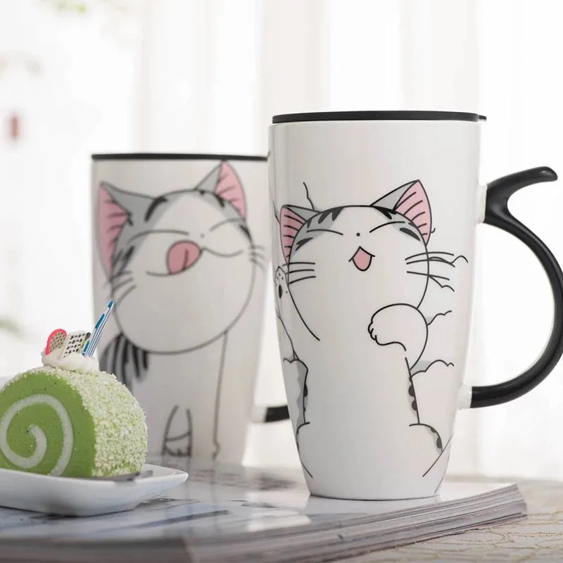 Cat Ceramic Mug With Lid And Spoon