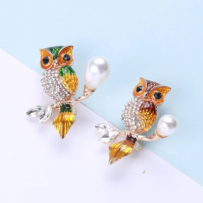 Owl Enamel Brooches Rhinestone