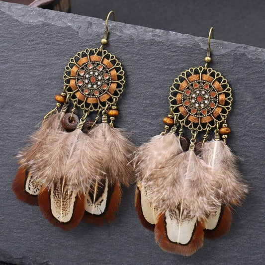 Native Brown Feather Earrings