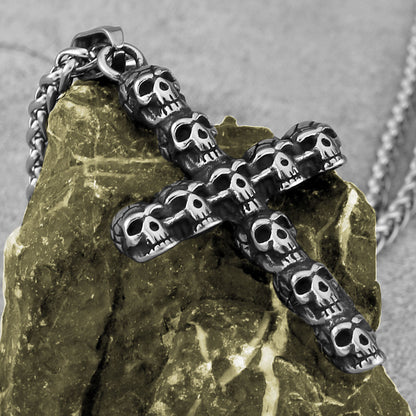 Skull Cross Necklace Gothic Stainless Steel Pendant