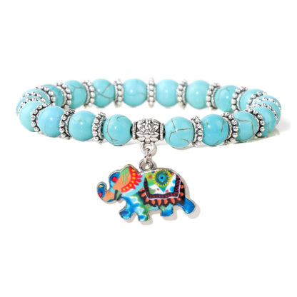 Elephant Pendant Bracelets Stone Turquoise Beaded
