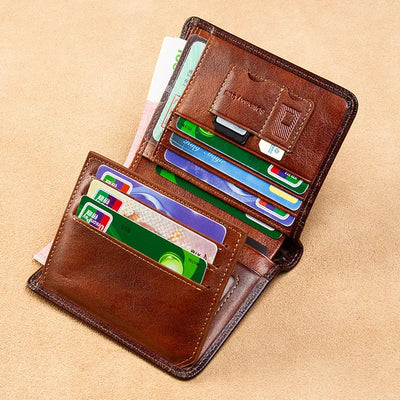 Owl Printing Short Card Holder Genuine Leather Wallets